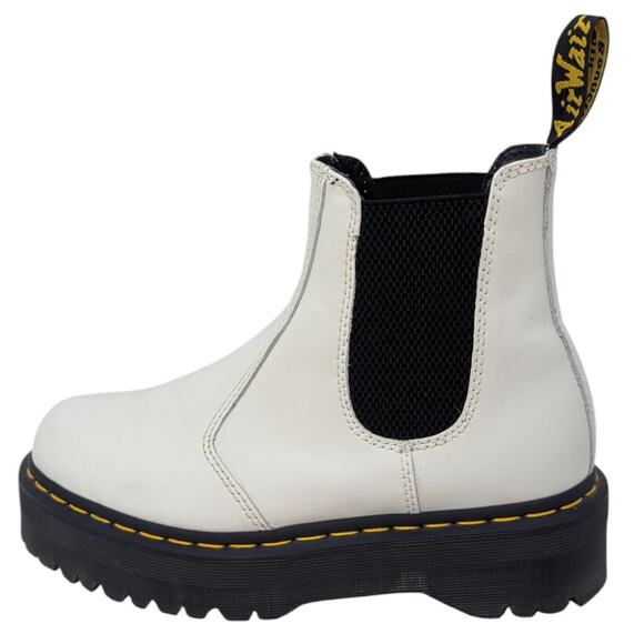 Doc Martens 2976 White Smooth Leather Platform Chunky Sole Chelsea Boots 8